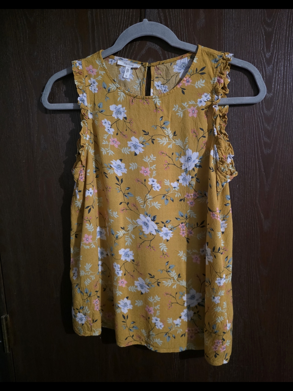 Maurices Mustard Floral Ruffle Detail Tank